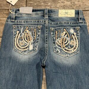 Miss Me Jeans 28x34 Women Mid Rise Boot Horseshoe Embroidered Rhinestone Pocket